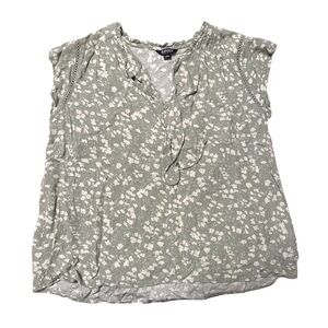 Buffalo David Bitton M Sage‎ Green Ditsy Floral Ruffled Neck Blouse Boho